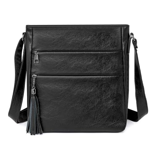 Crossbody Purses for Women, Multi Pocket Casual Shoulder Bag with Tassel Black