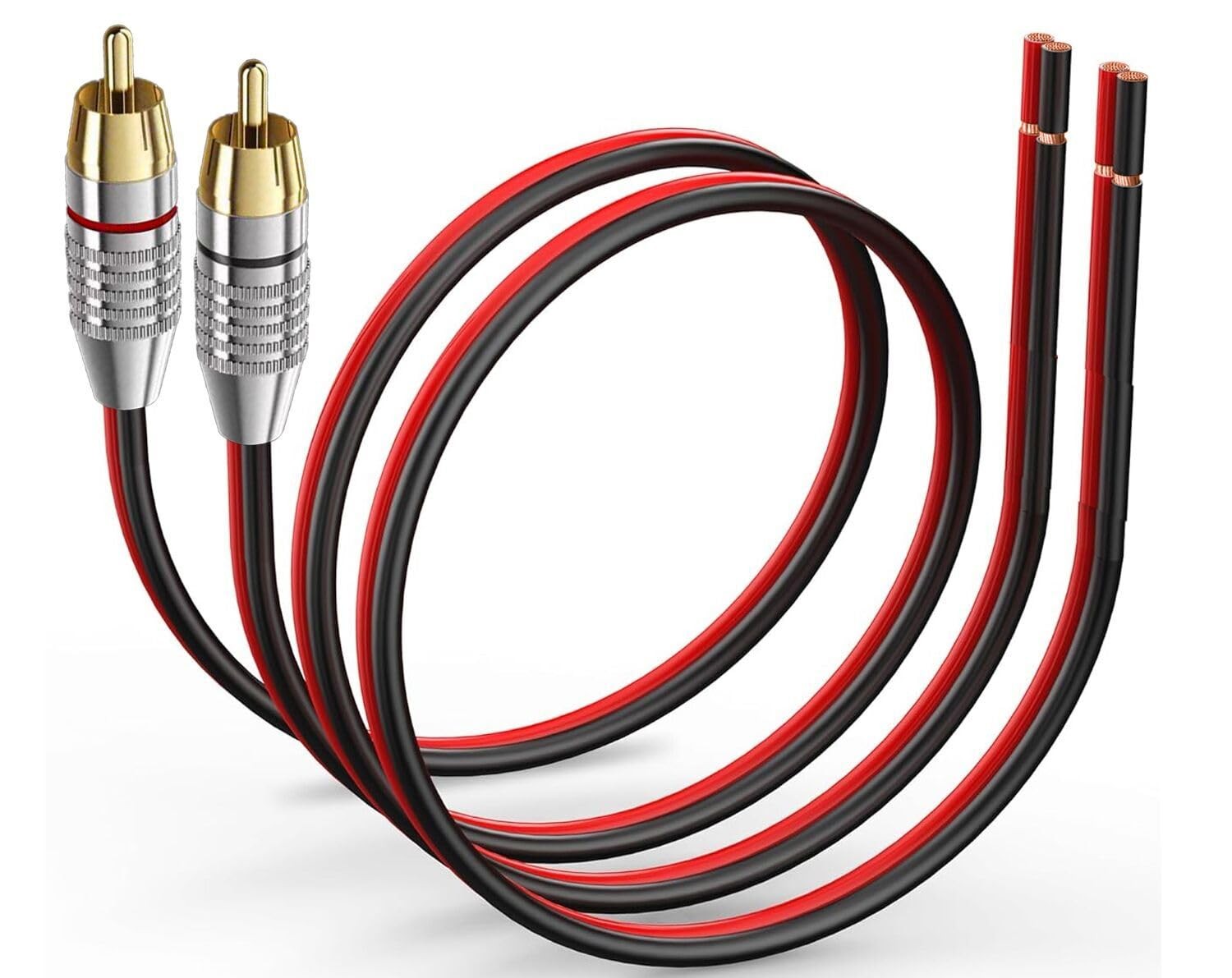ukiism 2 Pack Speaker Bare Wire Cables to RCA Plugs Adapter 2 Pack-1FT, Black