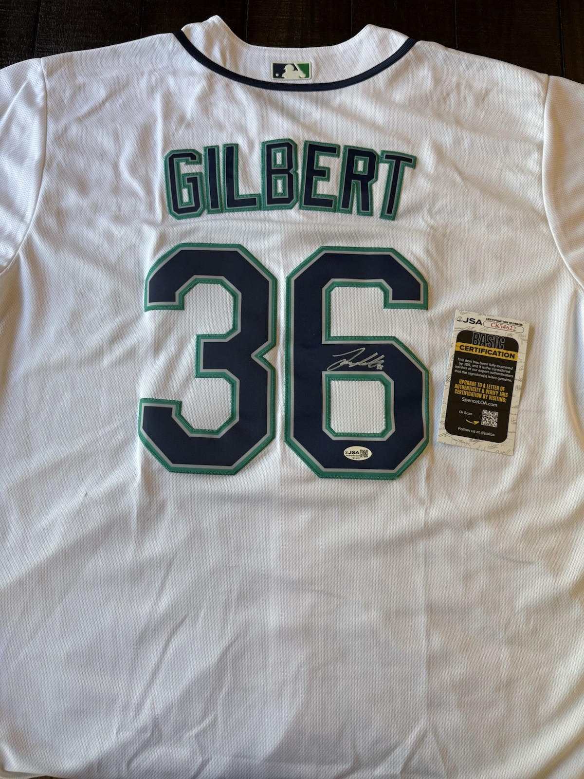 SEATTLE MARINERS LOGAN GILBERT SIGNED AUTOGRAPHED JSA AUTHENTICATED JERSEY