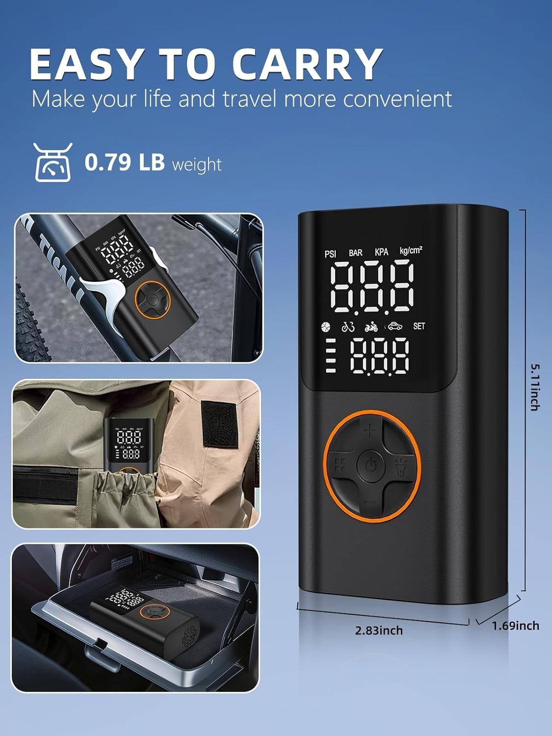 150PSI Portable Tire Inflator & Air Compressor with USB & Auto Shut-Off