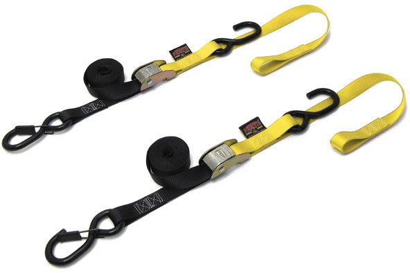 Tie Down Cam Sec Hook Soft Tye Fits 1"X6' Black/Yellow Pair