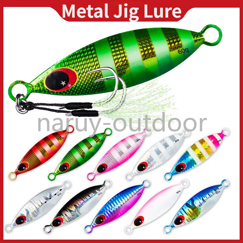 10PCS Slow Fall Pitch Lead Metal Flat Jigging Fishing Lure Long Casting 10-60G
