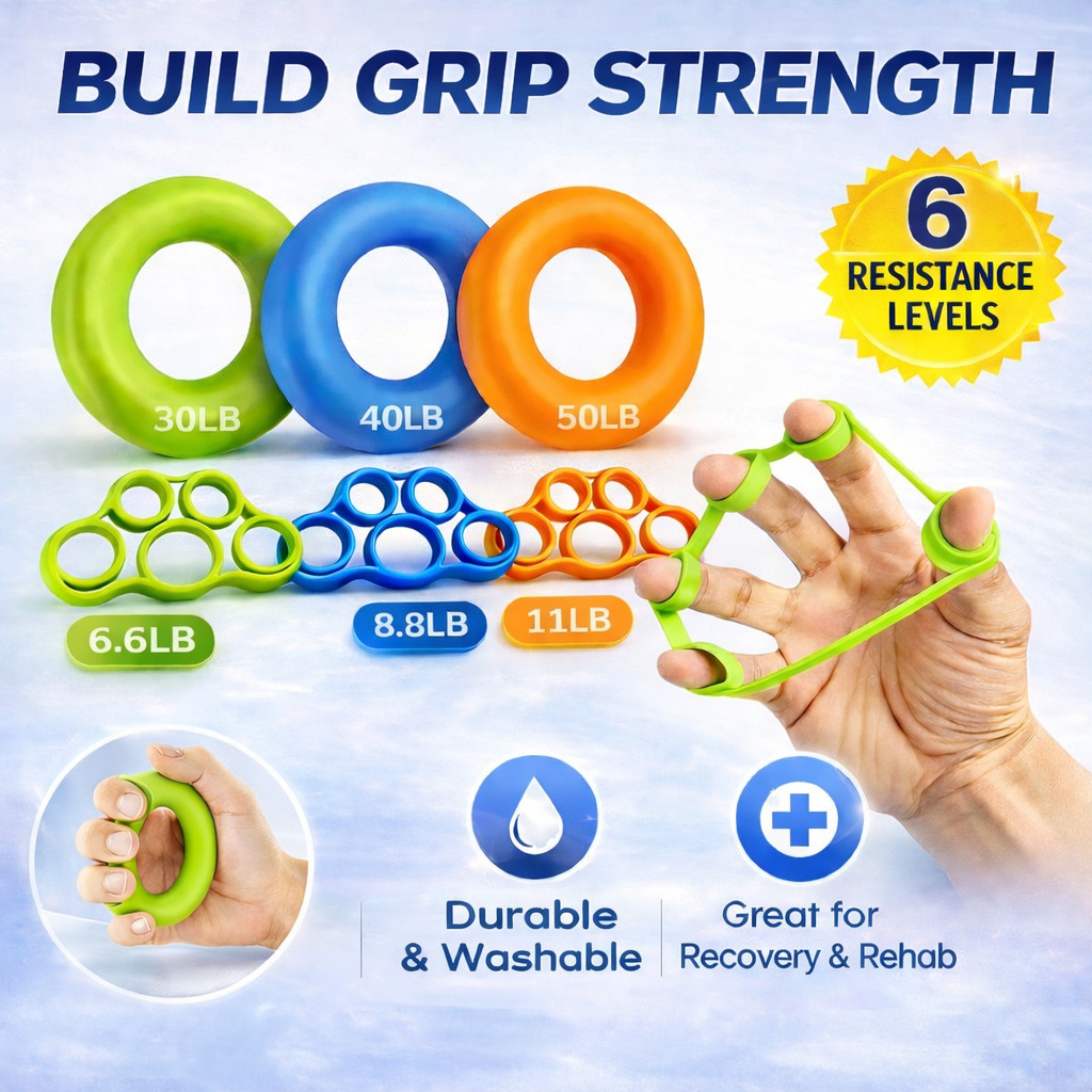 Finger Hand Grip Strength Trainer Set 6PCS Forearm Wrist Exerciser 30-50LB