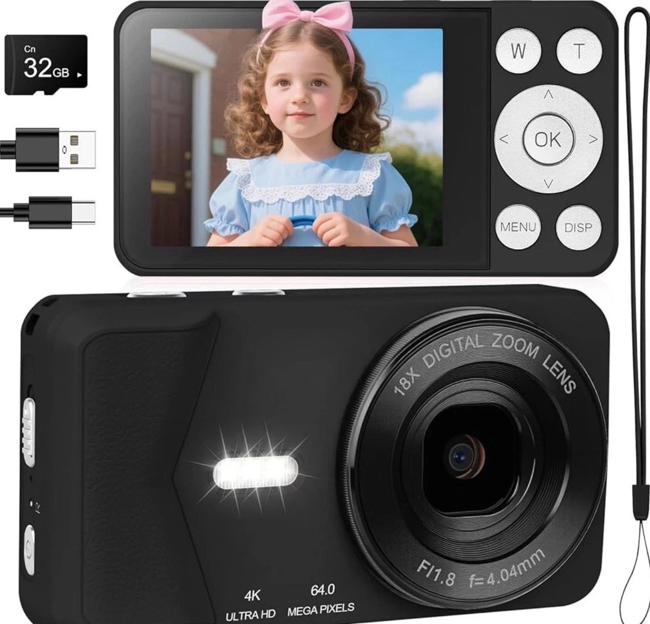 4K Digital Camera - 64MP Autofocus Vlogging Rechargeable Camera & 18X Digital