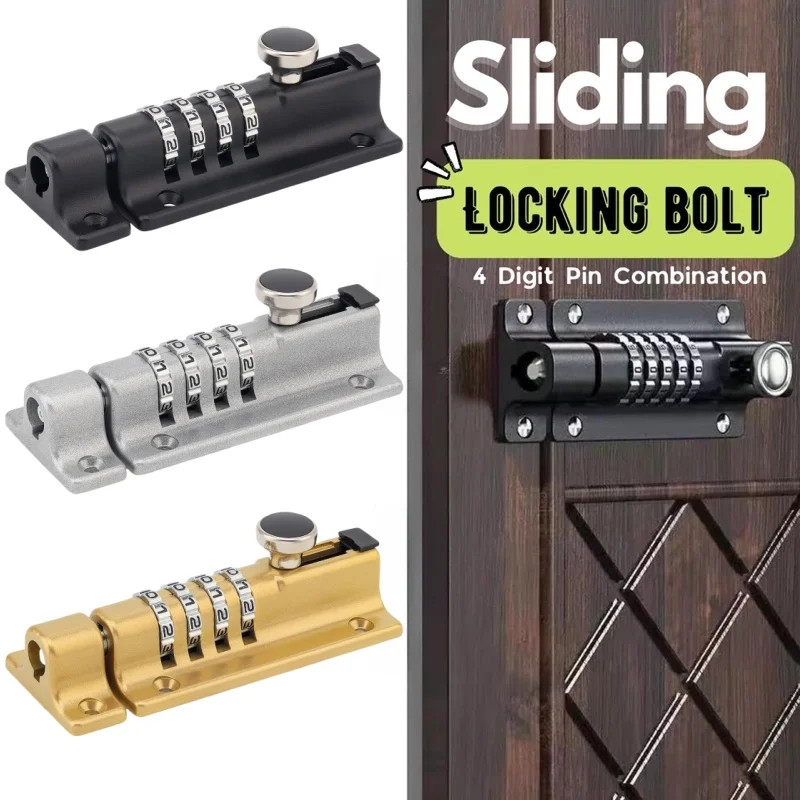 Combination Sliding Bolt 4-digit Anti-theft Password Locks Keyless Door Latch