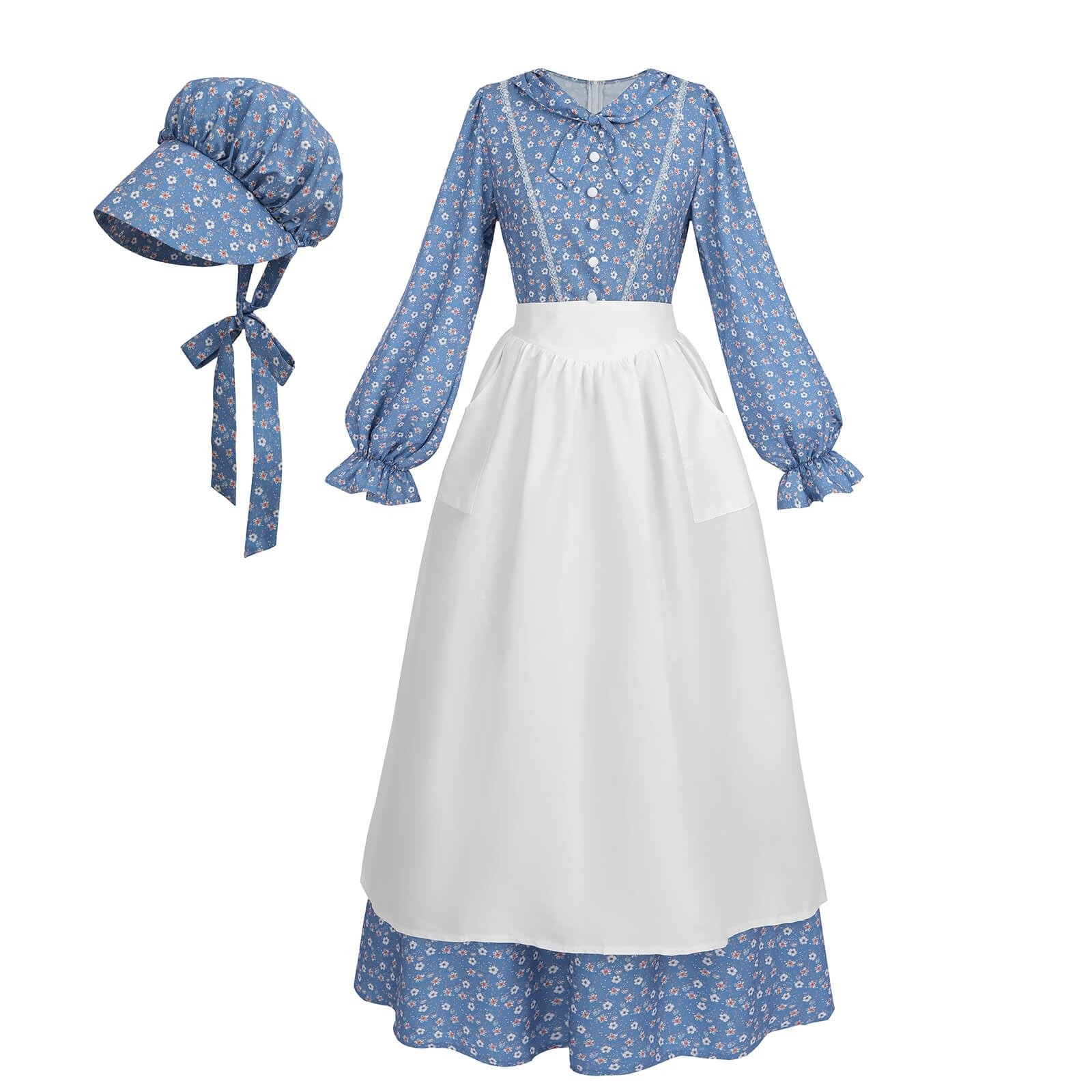 Nuoqi Prairie Dress Women Colonial Pioneer with Bonnet Large, Blue