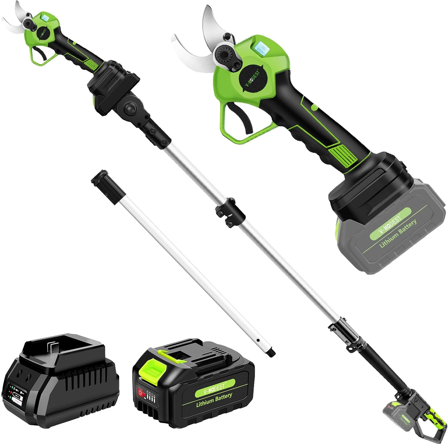 Cordless 2-in-1 Electric Pole Pruner with 15FT Extension & LCD Display