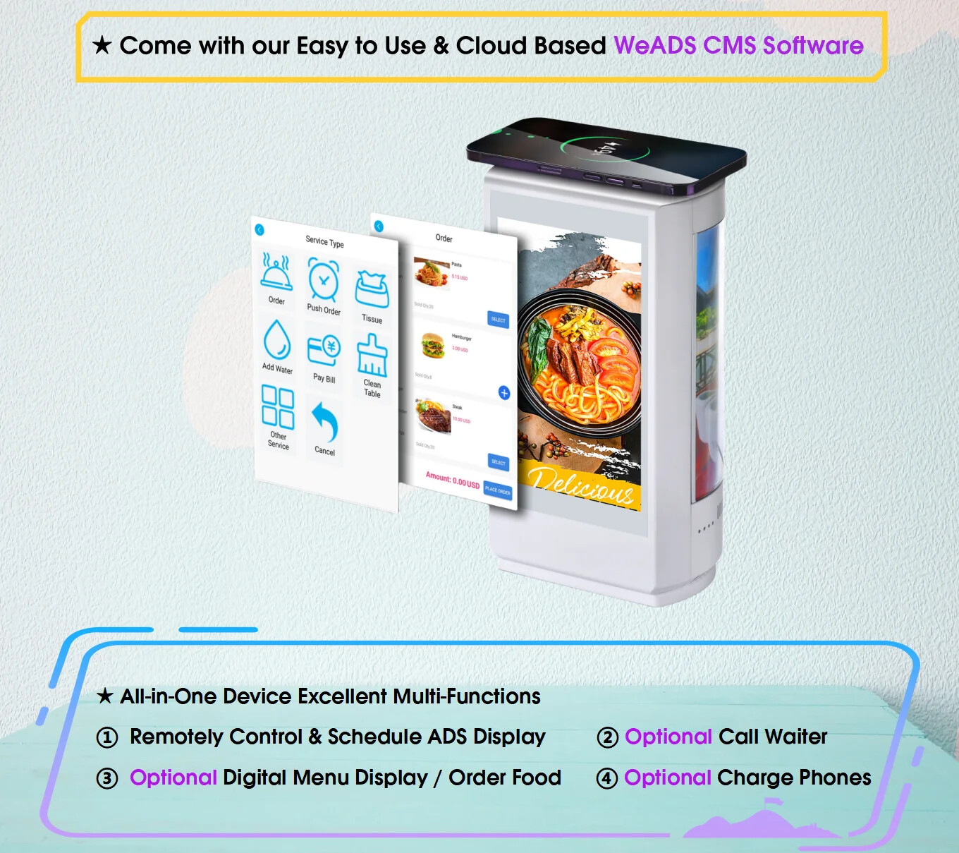 High CPU RAM 2G Touch Screen Advertising Charging Digital Signage And Displays