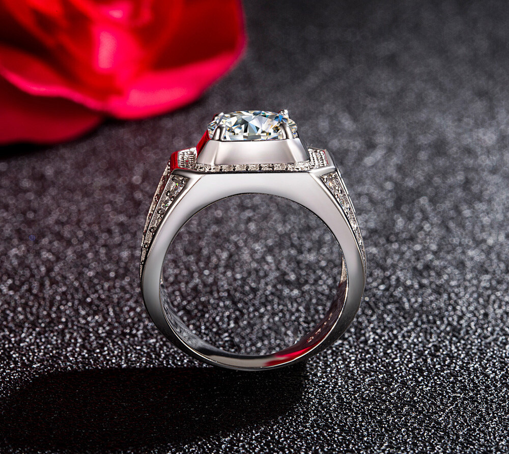 925 Sterling Silver Size 8-13 Clear Cubic Zirconia Ring Cluster Ring for Men