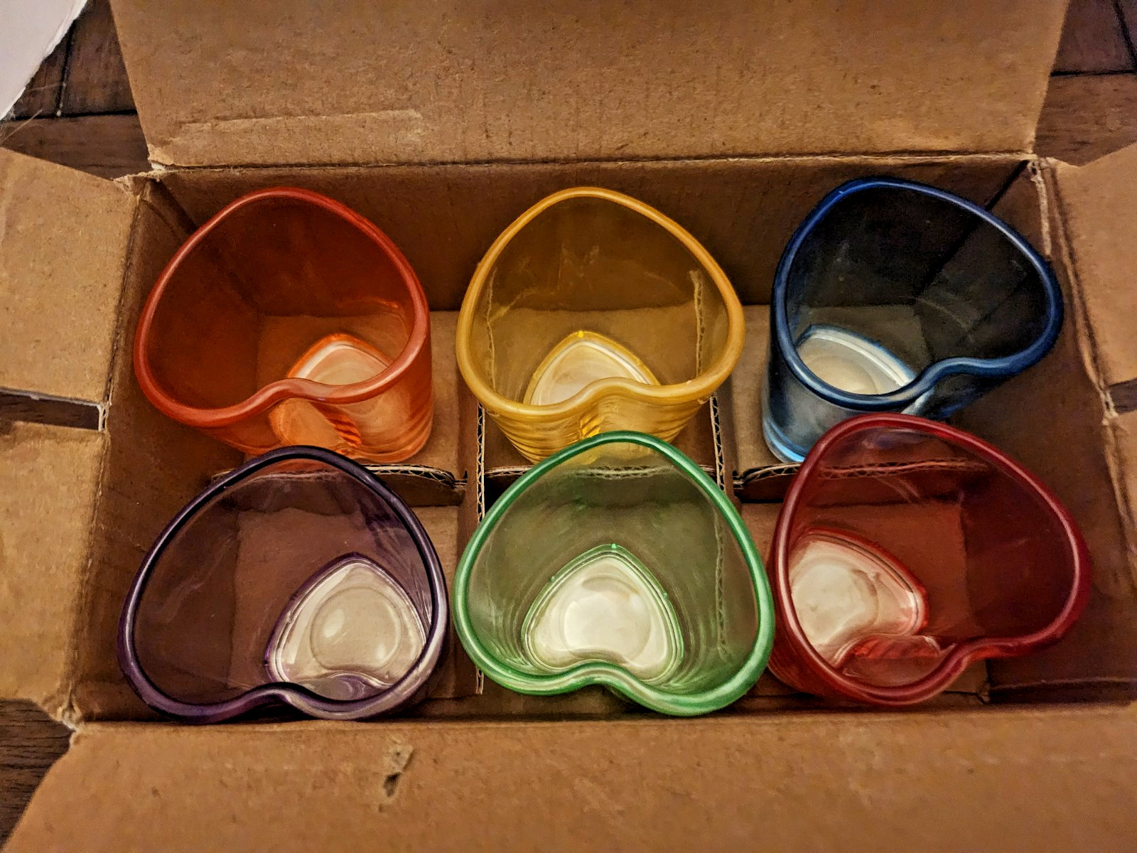 Jaepsing Heart Shaped Multi Colored Glass Shot Glasses New in Package