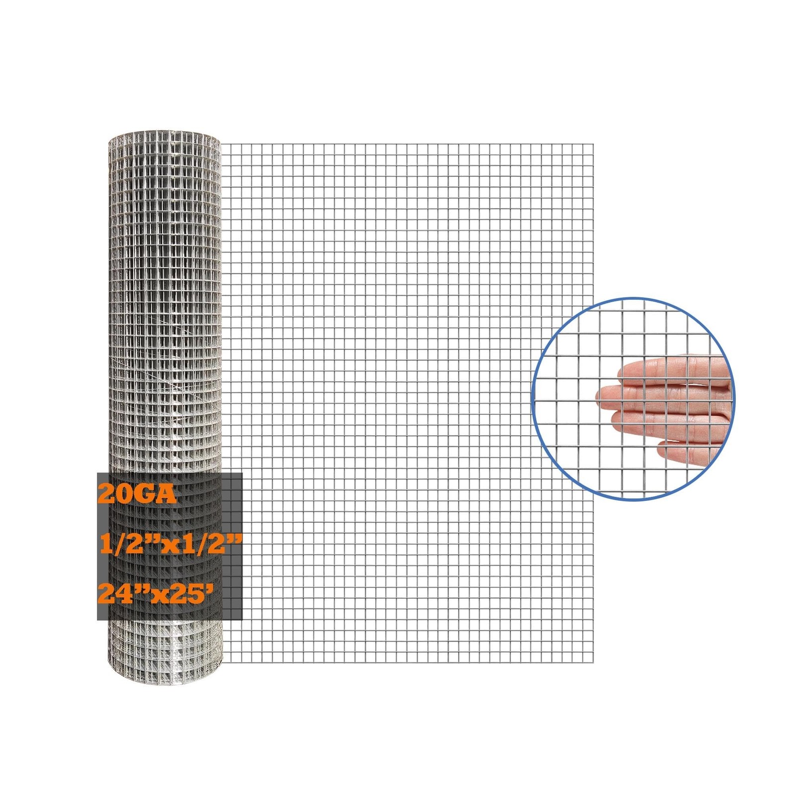 Galvanized After Welding Hardware Cloth 24 in x 25 ft - 1/2 x1/2 inch Mesh 20GA