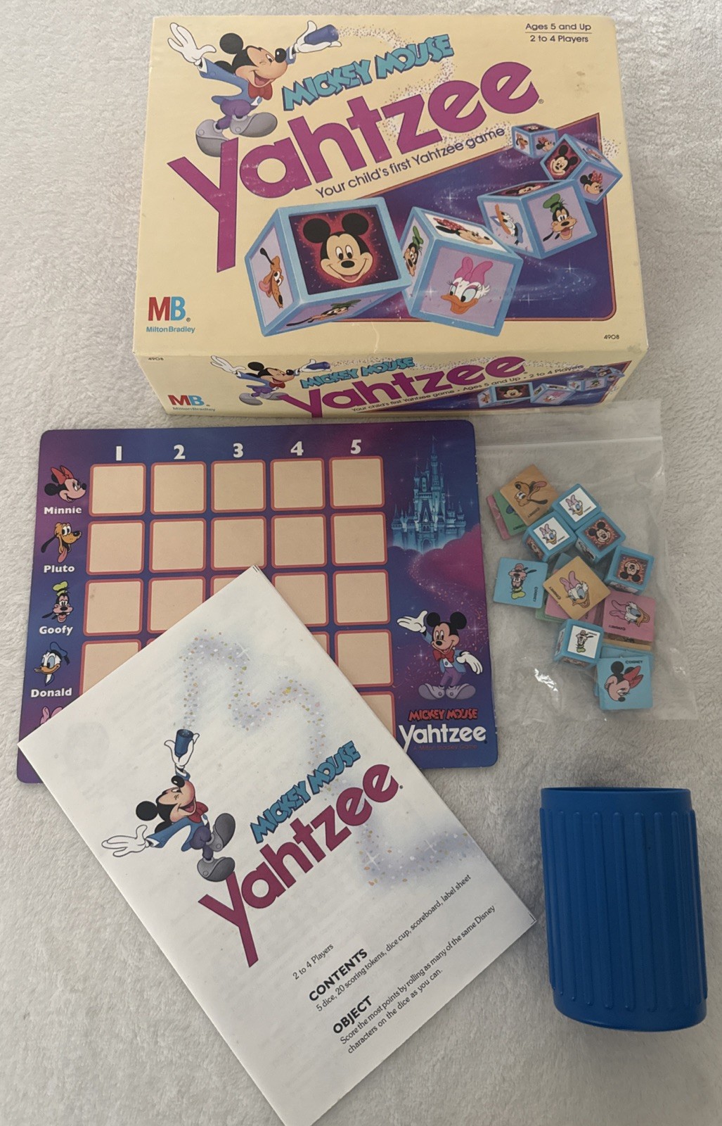 Vintage 1988 MICKEY MOUSE YAHTZEE Board Game Disney Milton Bradley 100% COMPLETE