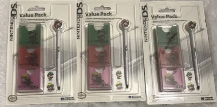 3X (9) Nintendo DS Value Pack Mario Official Stylus - Game Card Cases & Stickers
