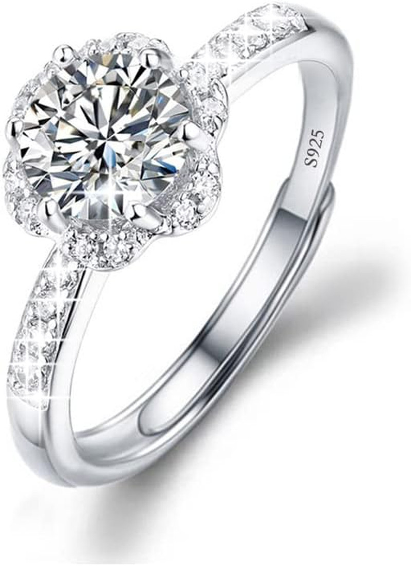 925Silver Moissanite Adjustable Engagement Ring, Promise Eternity Ring for Women