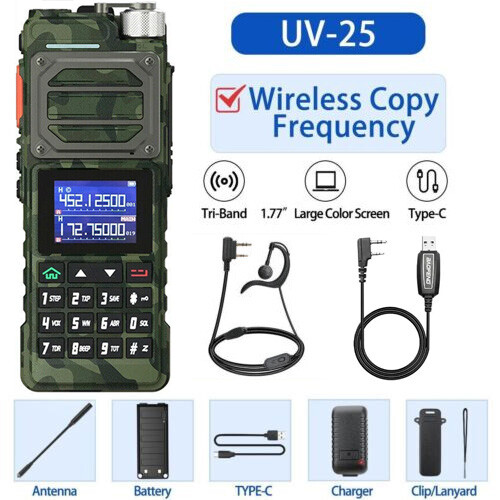1PACK Baofeng UV-25 Walkie Talkies Long Range Tri-power Two Way Radio With Cable