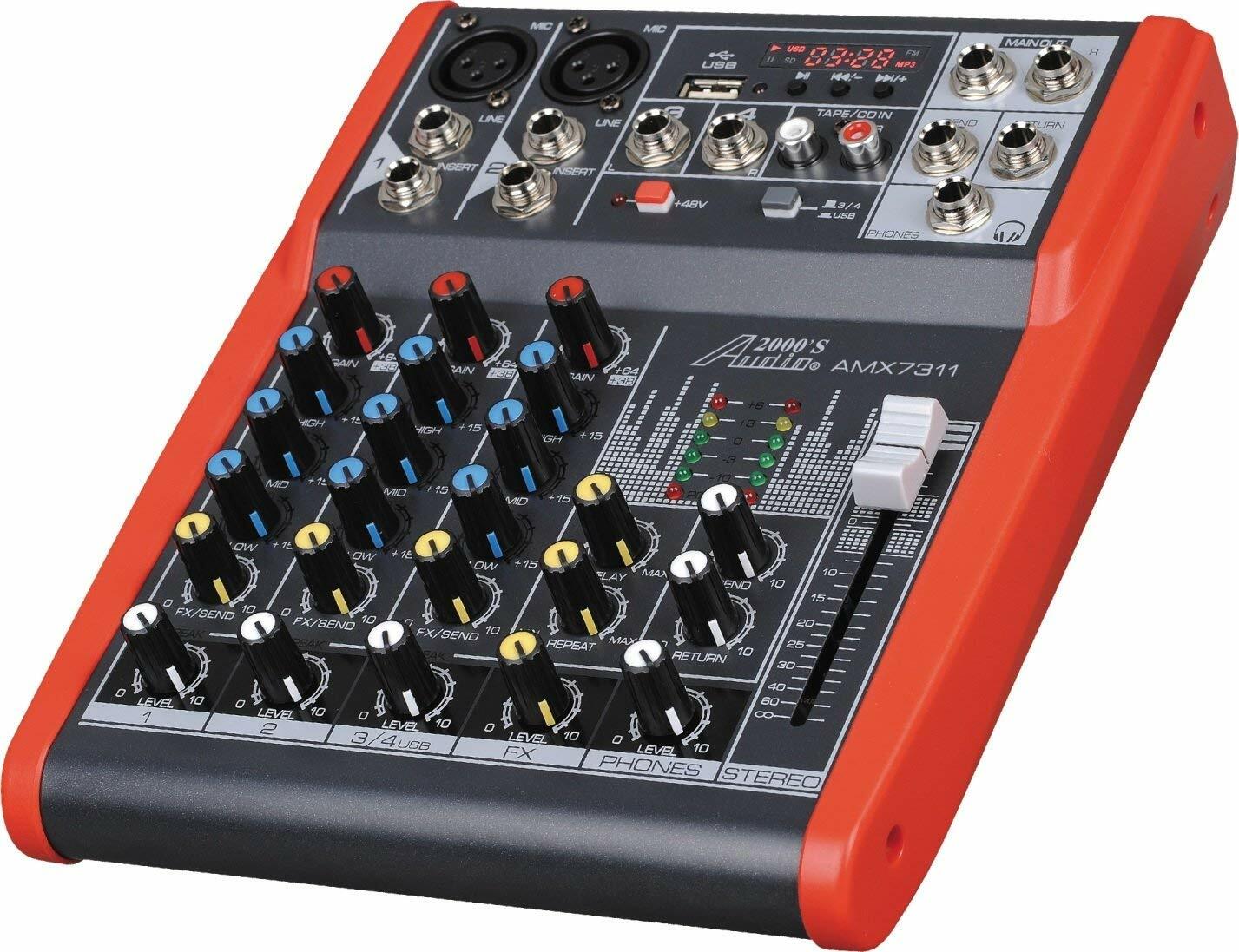 Audio2000'S AMX7311 Professional Four-Channel Audio Mixer w/USB&DSP ProcessorNEW