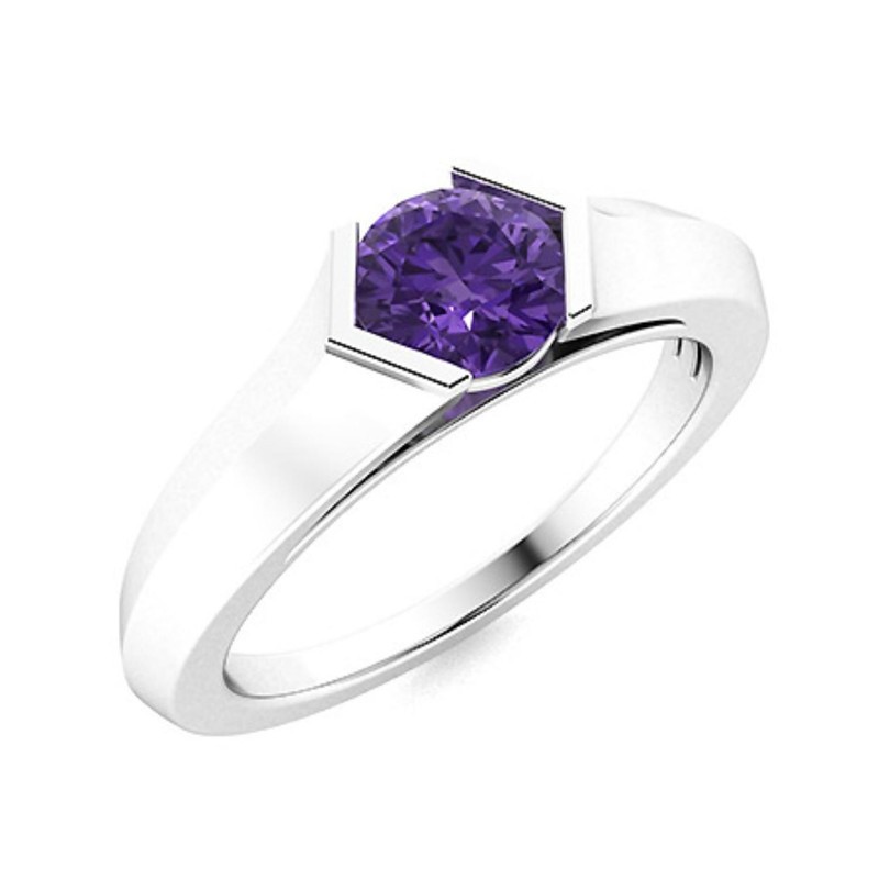 925 Silver Round Natural Amethyst Sister Handcrafted Solitaire Boho Ring