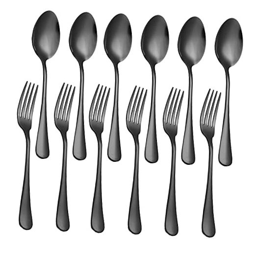 Set of 12, Stainless Steel Dinner Forks and Spoons Silverware Set, 12-PCS Black