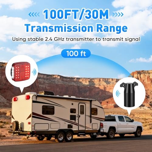 Magnetic Wireless Trailer Lights, Upgraded 2.4GHz Transmitter with 2000mAh Red