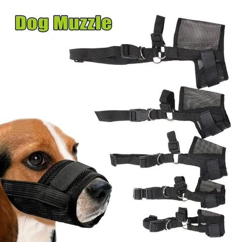 Soft Mesh Dog Muzzle Adjustable Anti Bark Bite Chew Grooming Mouth Guard Nylon