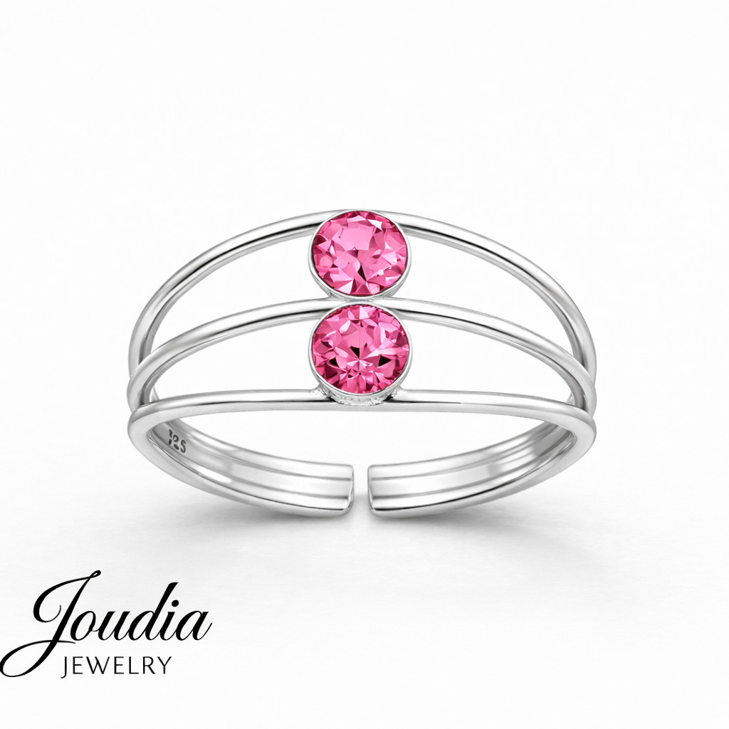 925 Sterling Silver Stone Toe Ring Pink Stone Ring Adjustable Summer Jewelry