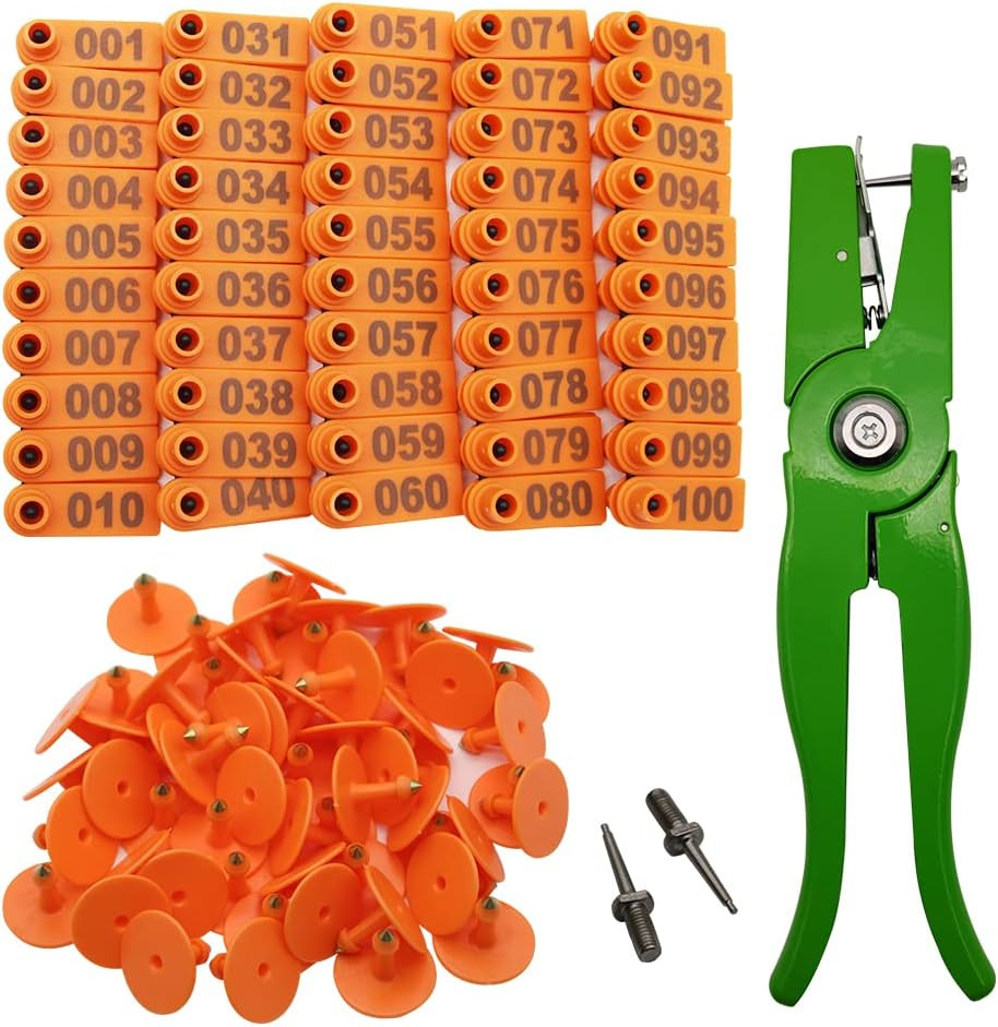 Sheep Ear Tag 001-100 Number Plastic Livestock Tags Goat with Punch Applicator P