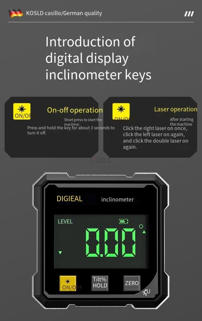 4-Sided Magnetic Digital Angle Finder 360° LCD Laser Protractor Gauge