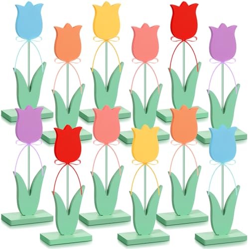 Pcs Spring Wooden Tulips Easter Table Centerpieces Multicolor 12 Classic style