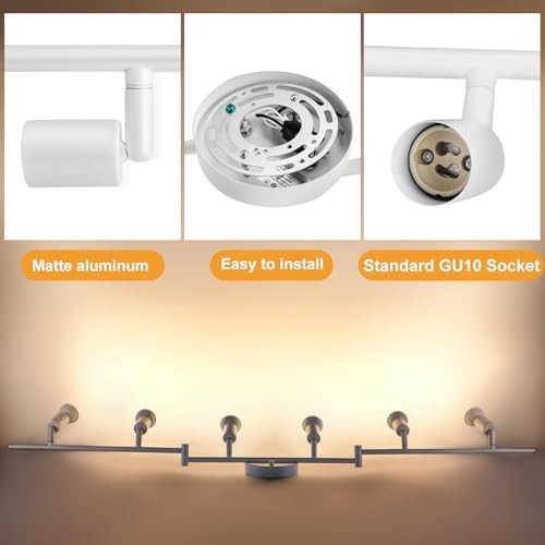 6 Light Track Lighting Fixture, GU10 Rotatable Heads, Matte White, 6 Lights