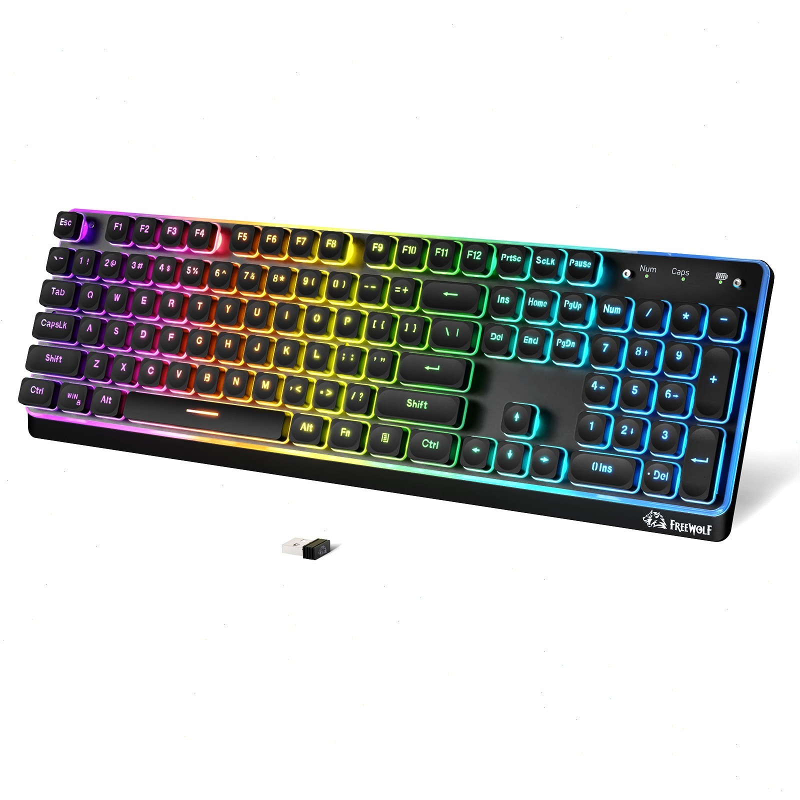 FREEWOLF M104 Wireless Gaming Keyboard RGB 4000MAH Metal Panel Wired/Bluetooth