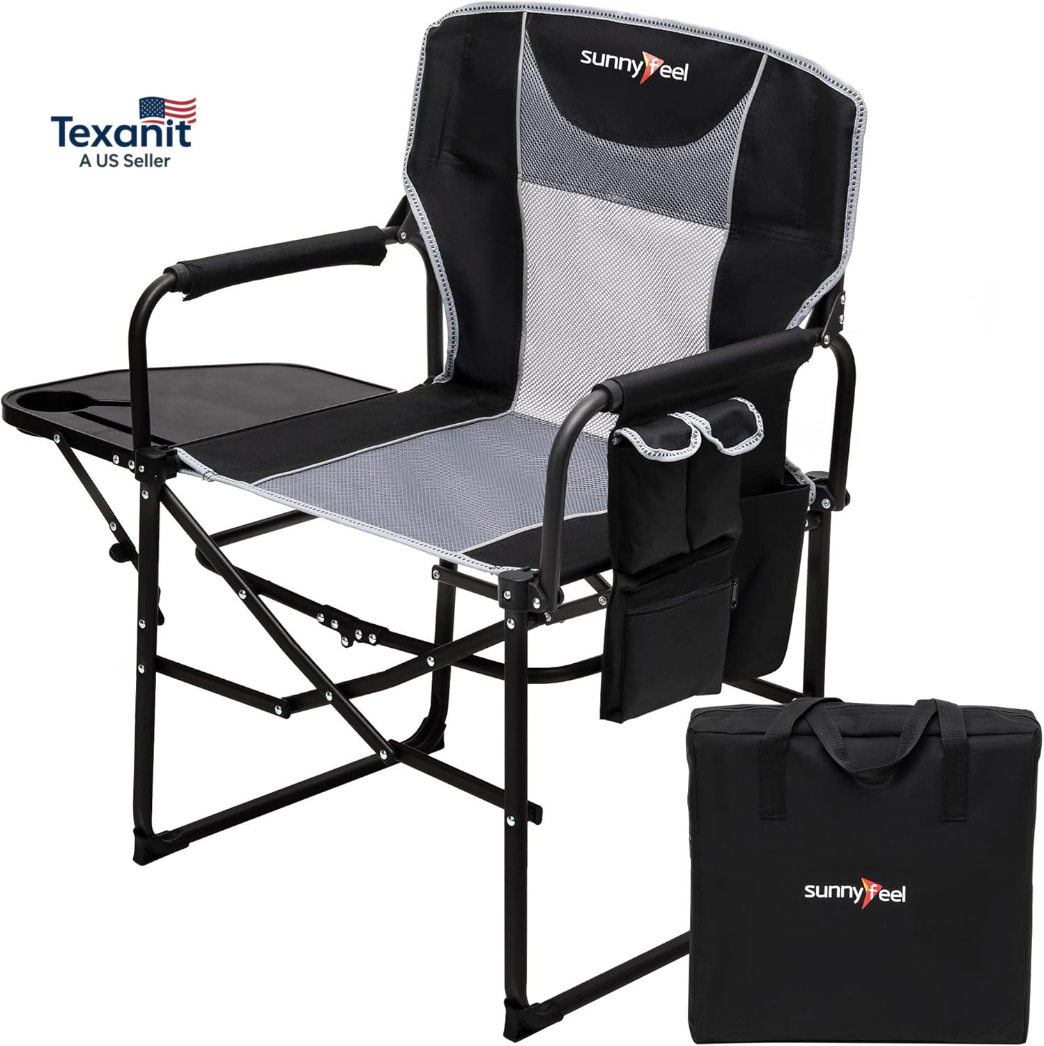 Camping Directors Chair, Heavy Duty,Oversized Portable Folding Chair with Side T