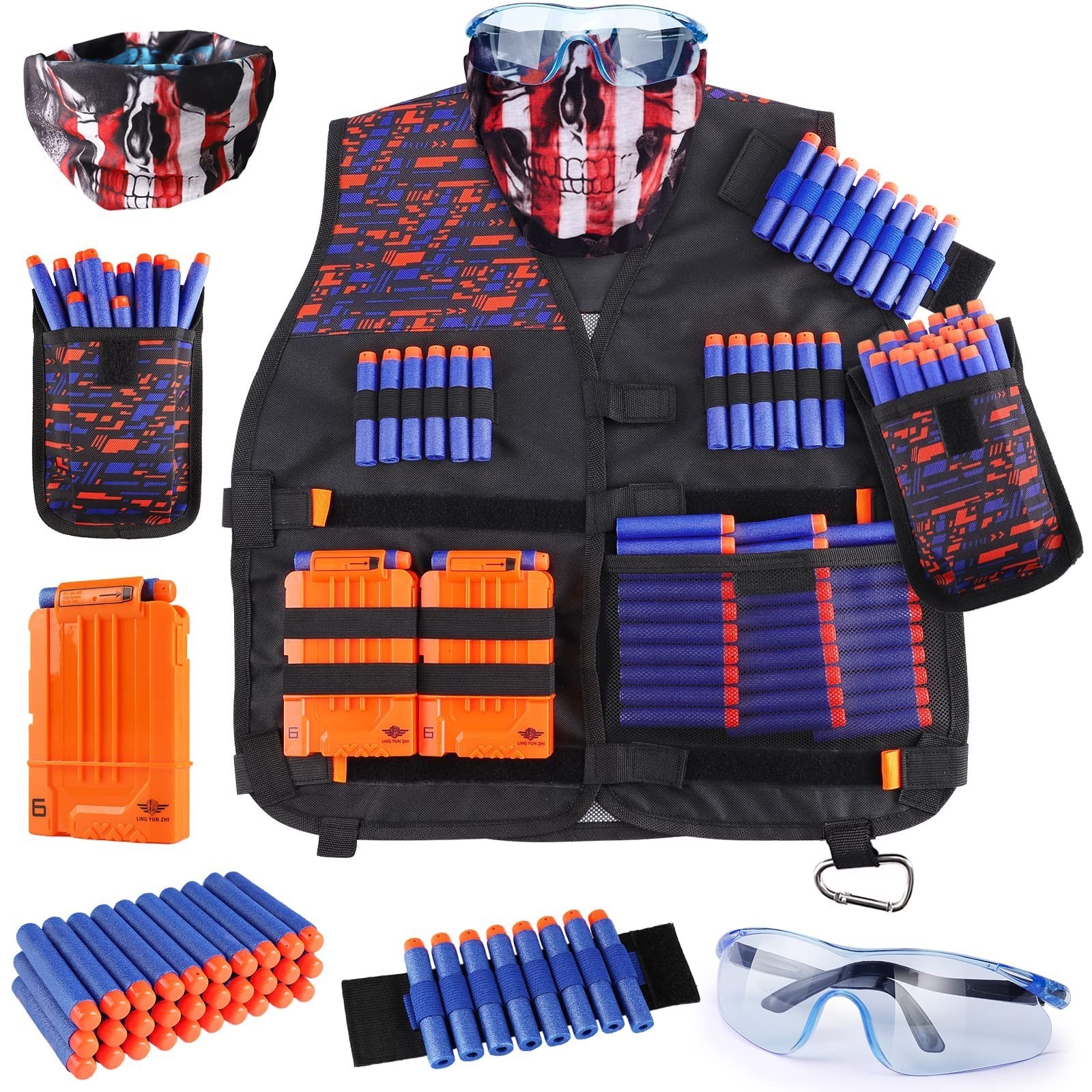 Kids Tactical Vest Set for Foam Dart Blasters w/ Goggles Mask Darts Age 7-12