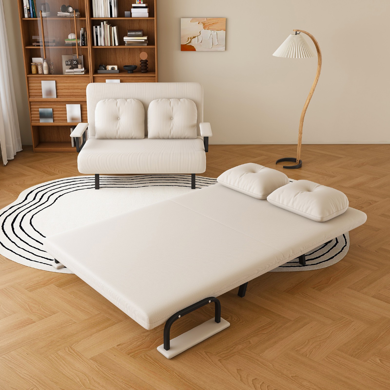 46" Wide Folding Sofa Bed 5-in-1 Convertible Chair for Two Adjustable Backrest
