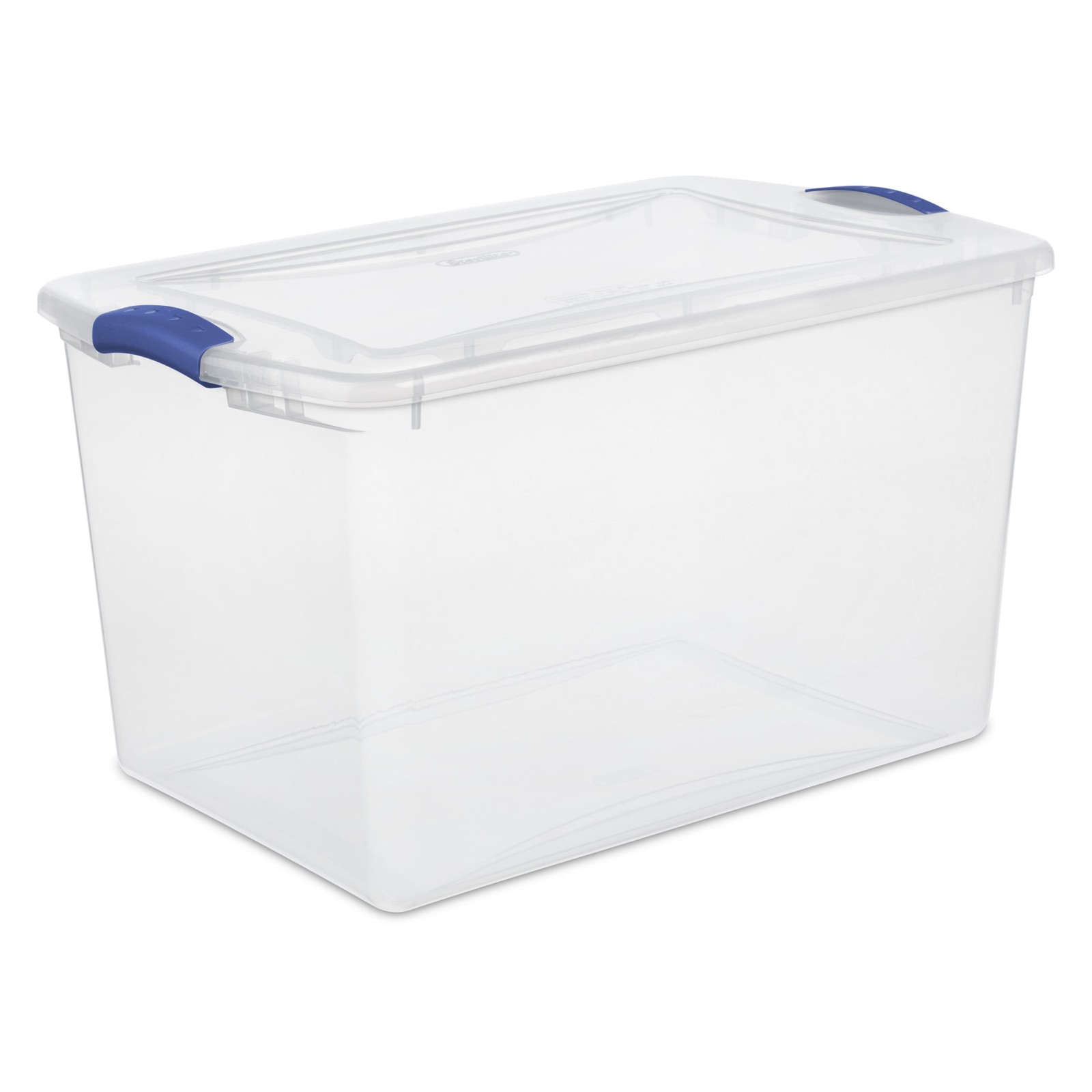 66 Quart Clear Storage Bin, Latching Lid Container, Blue