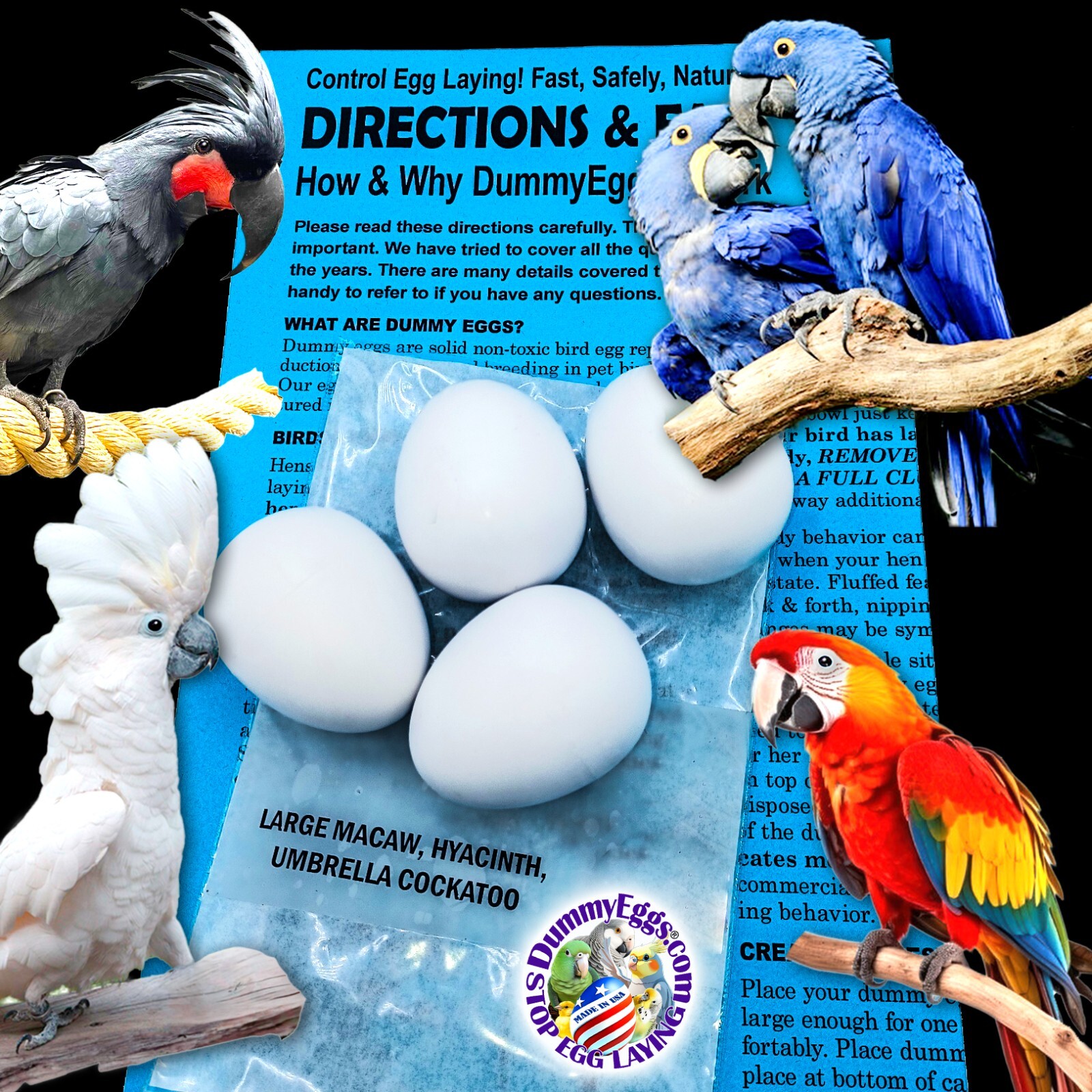 Dummy Eggs LARGE PARROT PLASTIC BIRD EGGS Control Laying Macaw Cockatoo Solid US