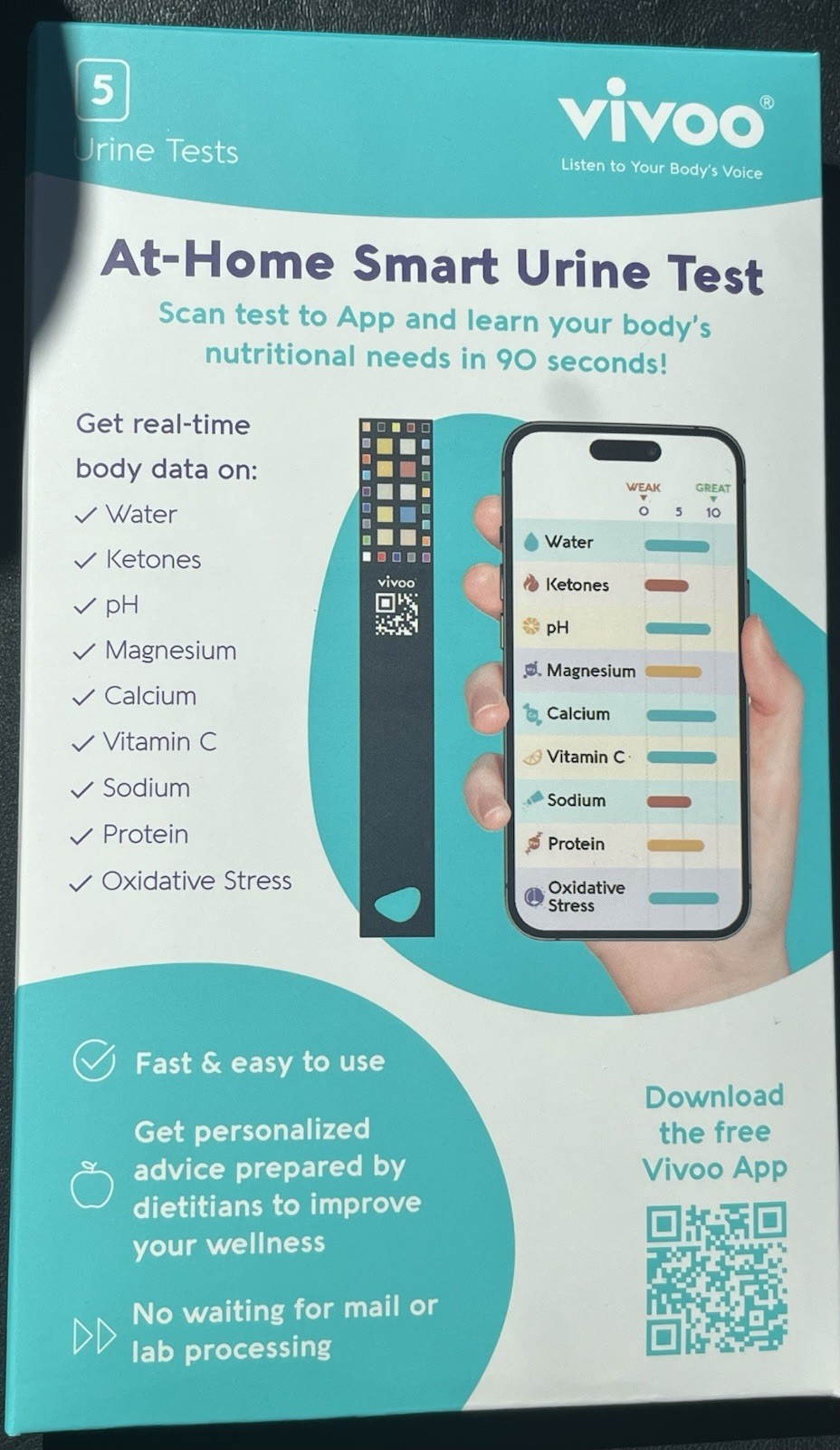 5 Count Vivoo Urine Test Strip Ketone Protein Calcium at home smart test