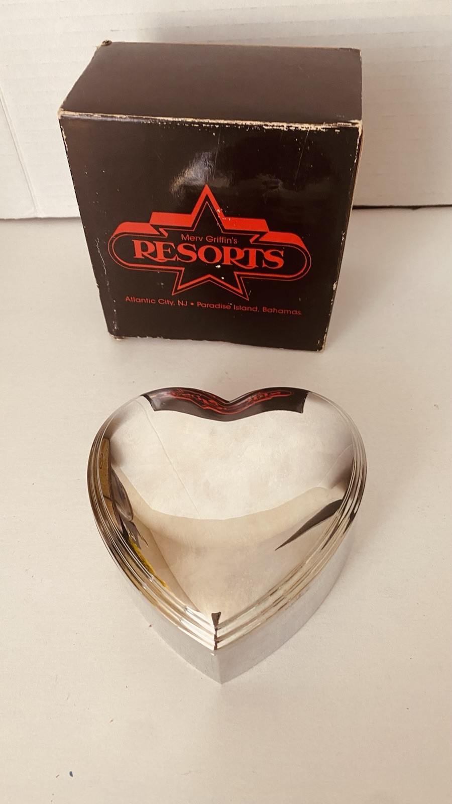 Merve griffin Casino Resorts  Silverplate Heart Shaped Jewelry Trinket Box
