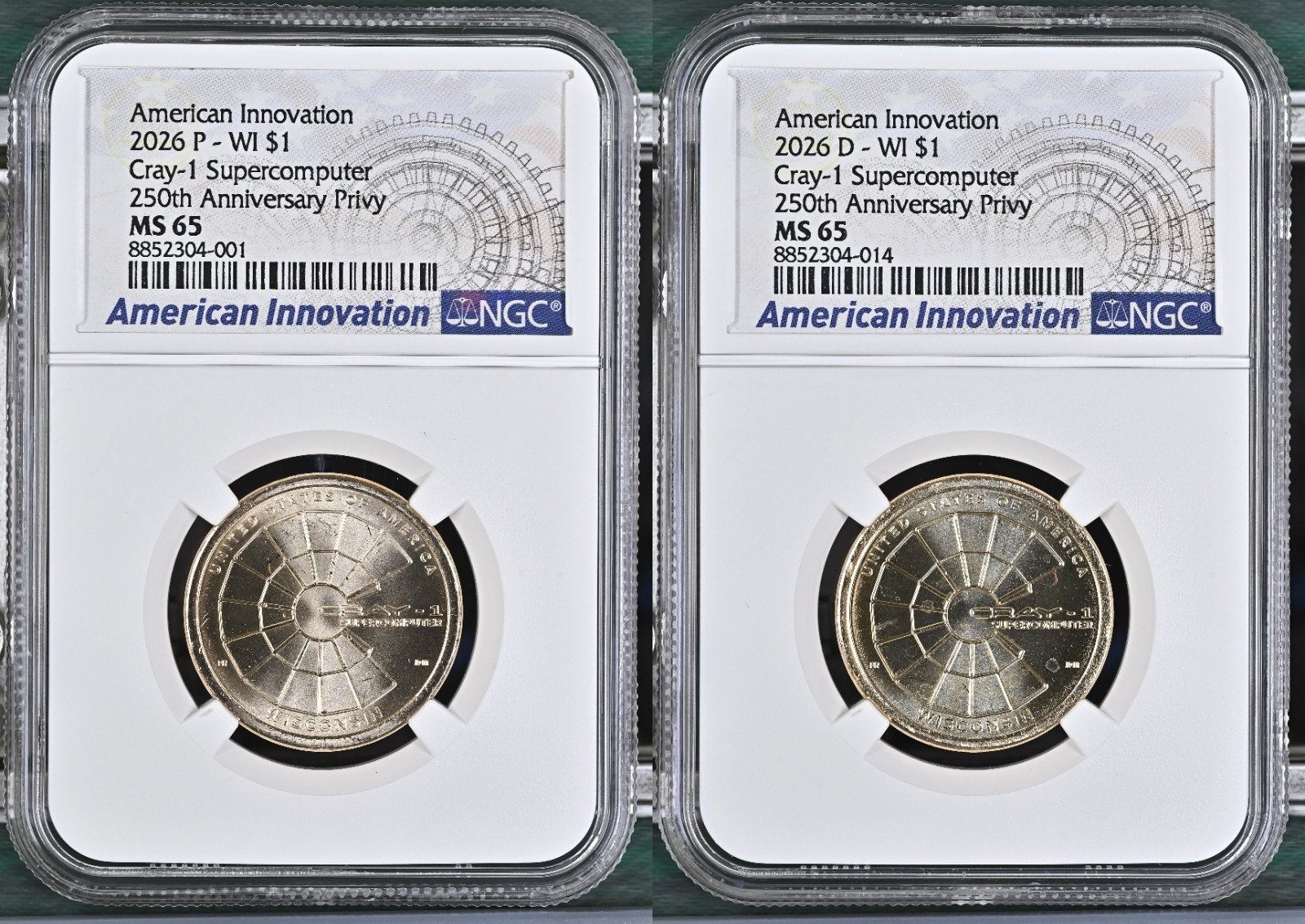 2026 P/D Cray-1 Computer Wisconsin Innovation Dollar Set NGC MS-65 w/ 250 Privy