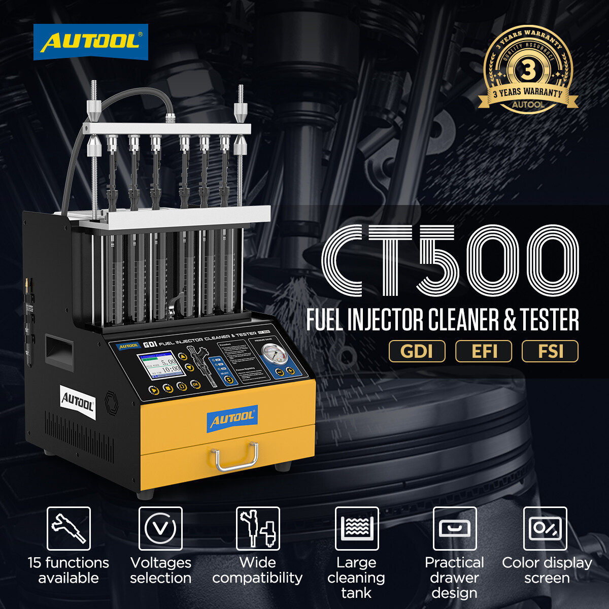 AUTOOL CT500 GDI Injector Tester Cleaner Ultrasonic Petrol Car Cleaning Machine