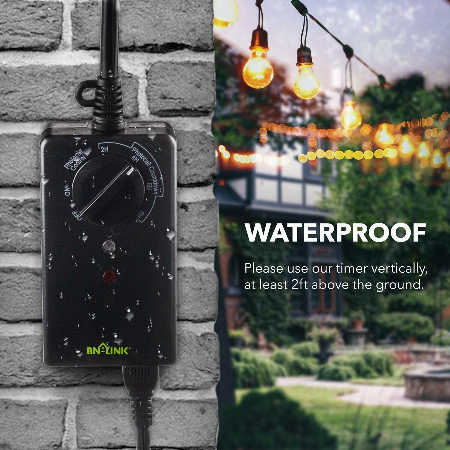 BN-LINK Outdoor Plug In Timer Switch Photocell Sensor Function Two Outlets