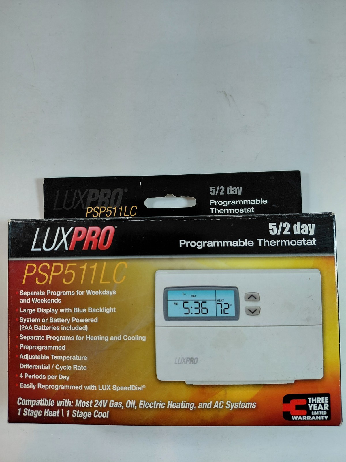 LUXPRO PSP511LC 5/2 Day Programmable Thermostat Large Blue Backlight 1H/1C NEW