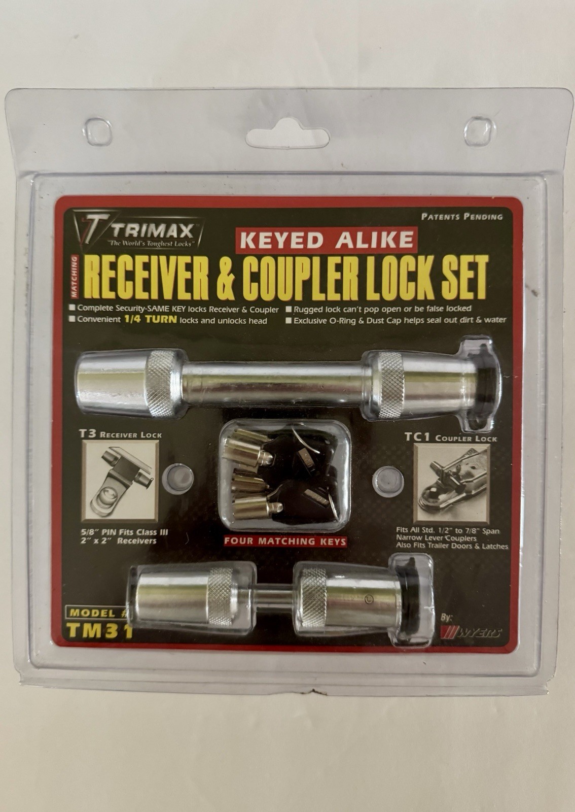Trimax  TM31 Keyed Alike Receiver & Coupler Lock Set Stainless Steel ( SEALED )