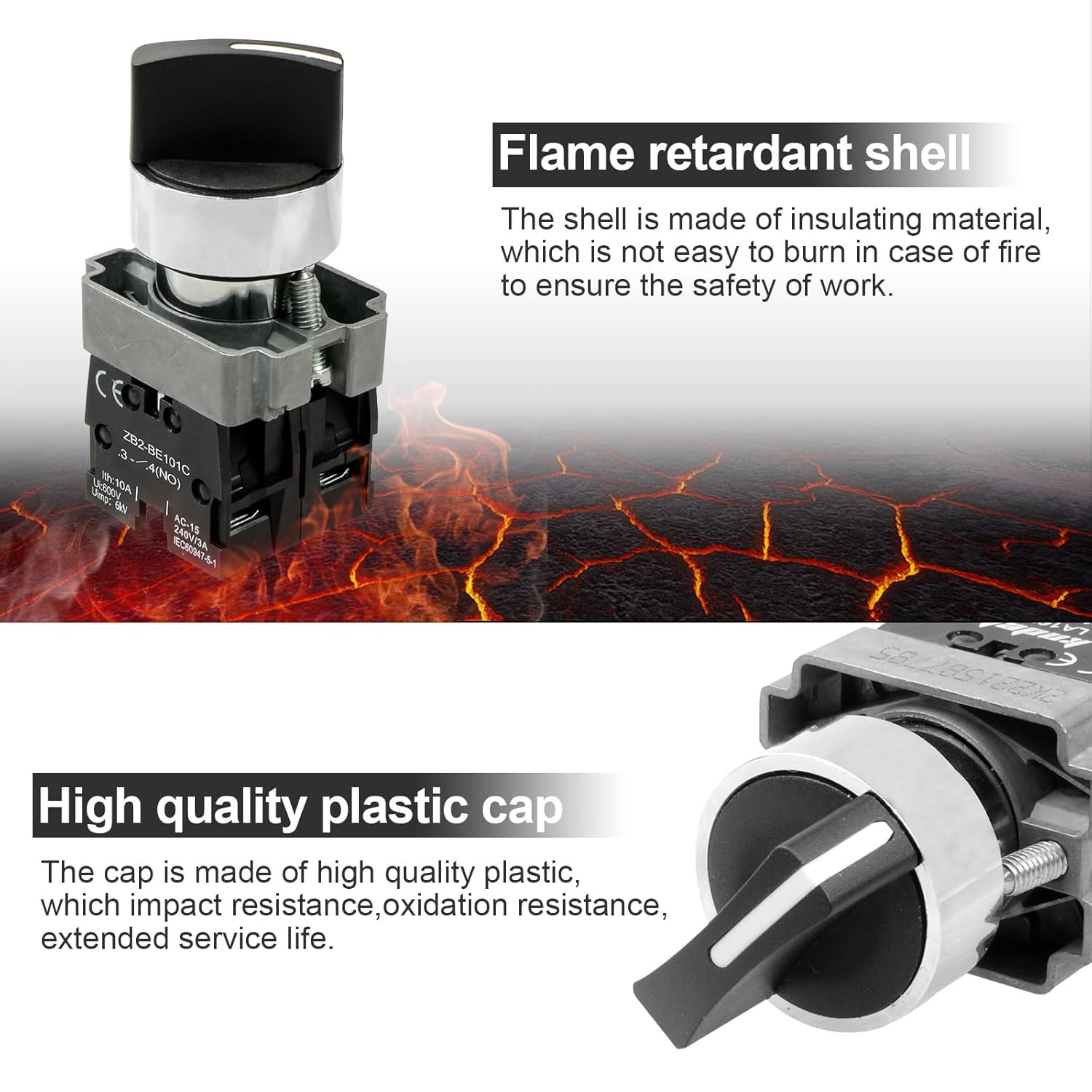 2Pack Black 3-Position Selector Switch 2NO Metal Head Switch Ith: 10A, Ui: 600V,