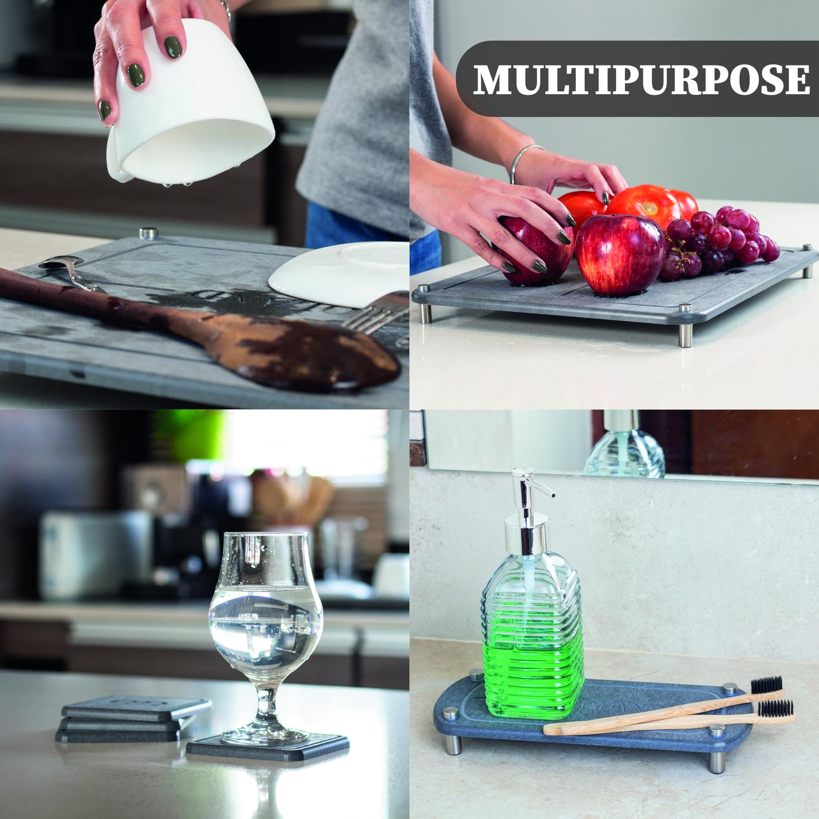 Stone Drying Mat for Kitchen Counter | Quick Dry Stone | Set 6pc | Diatomaceo...