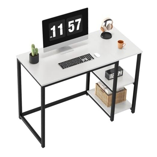 Computer Desk 40 inches with 2-Tier Shelves Sturdy Home Office 40 IN White