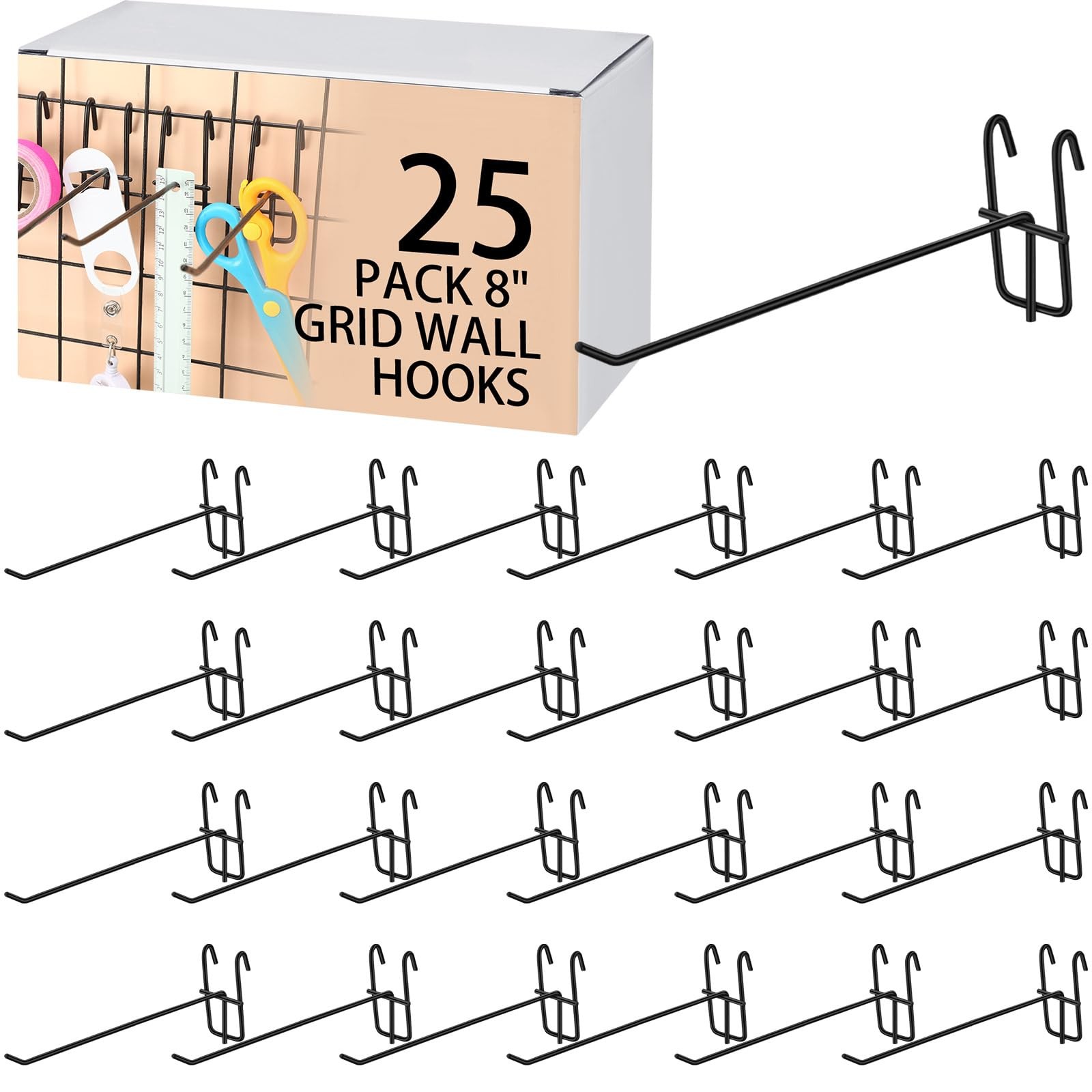 8 Inch Grid Wall Hooks Panel Store Garage Mount Display Black 25 PCS