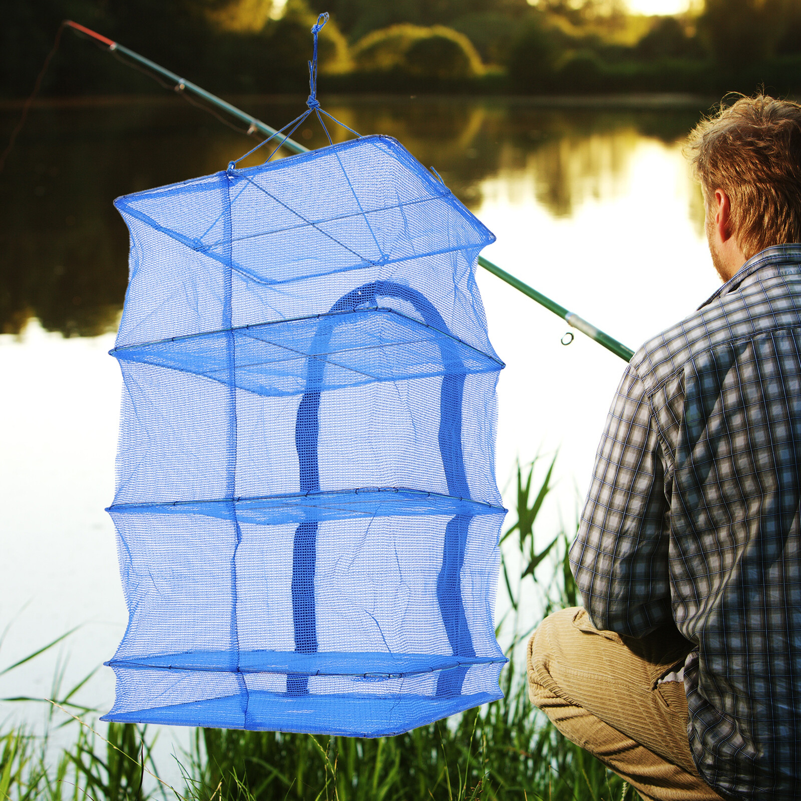 4-Layer Herb Food Fish Drying Rack Hanging Mesh Drying Net Foldable w/ Zipper