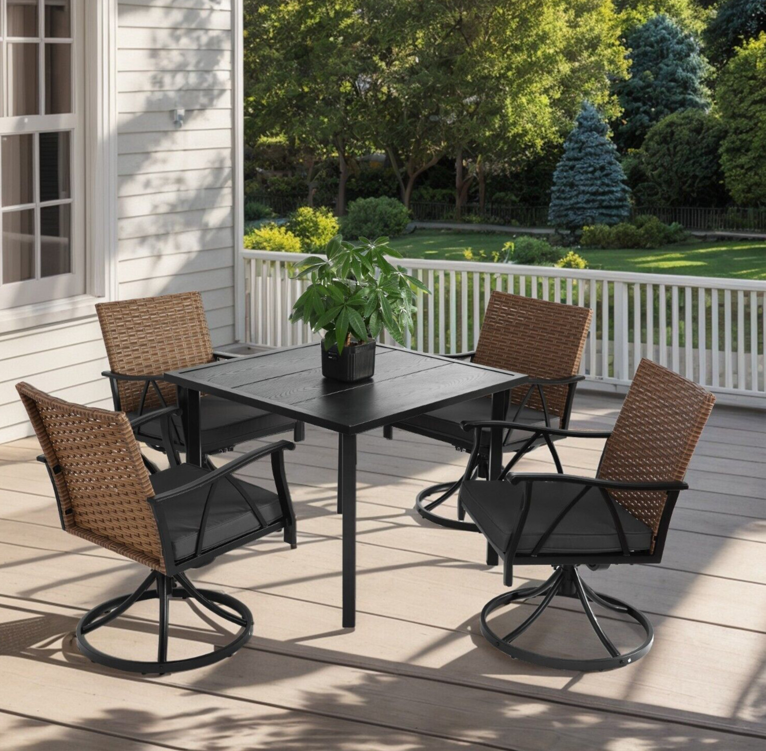 Patio Swivel Rocker Chair Dining Set Outdoo Furniture Wicker Table on Clearance
