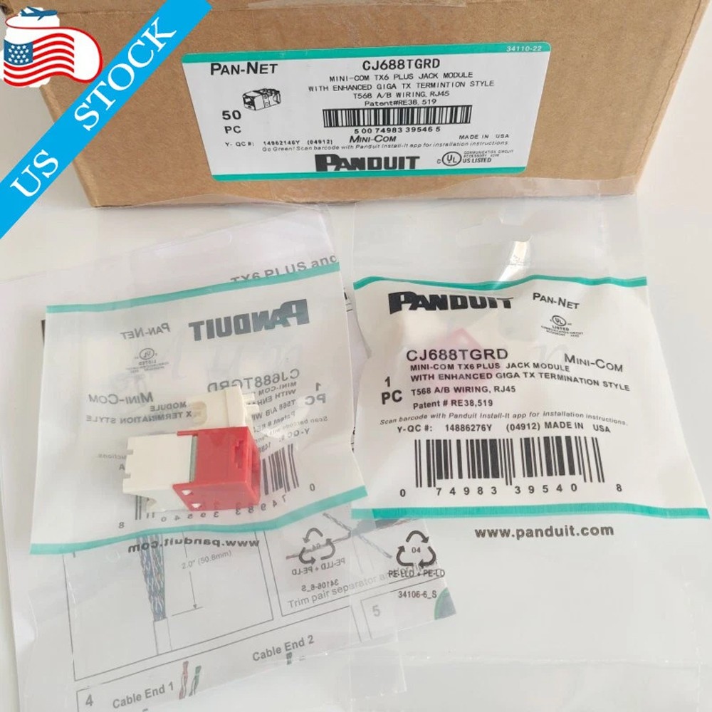 For Panduit Giga TX Cat6 jack Red CJ688TGRD BOX OF 50. Free shipping US
