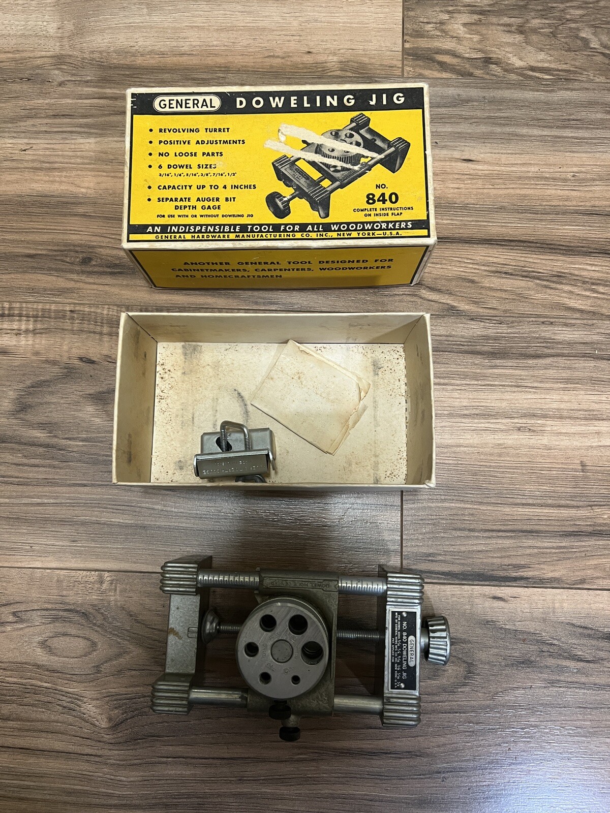Vtg General Doweling Jig Joint Tool No 840 Bore Hole Turrett Type USA FREE SHIP